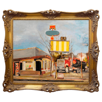 a painting of a truck on a street